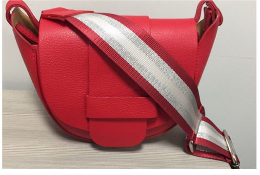 Vivi Leather Crossbody/Fabric Strap - Red